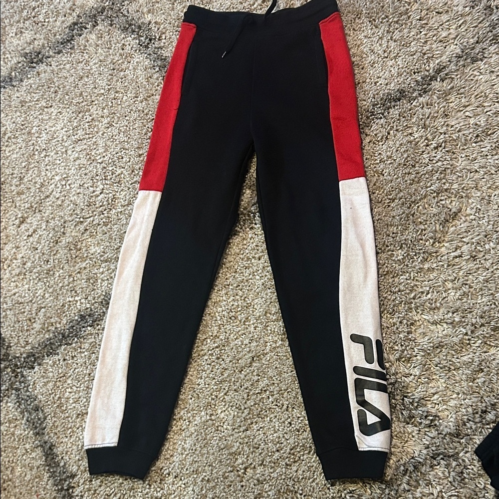 FILA red/black/white jogger pants, youth size medium 10/12